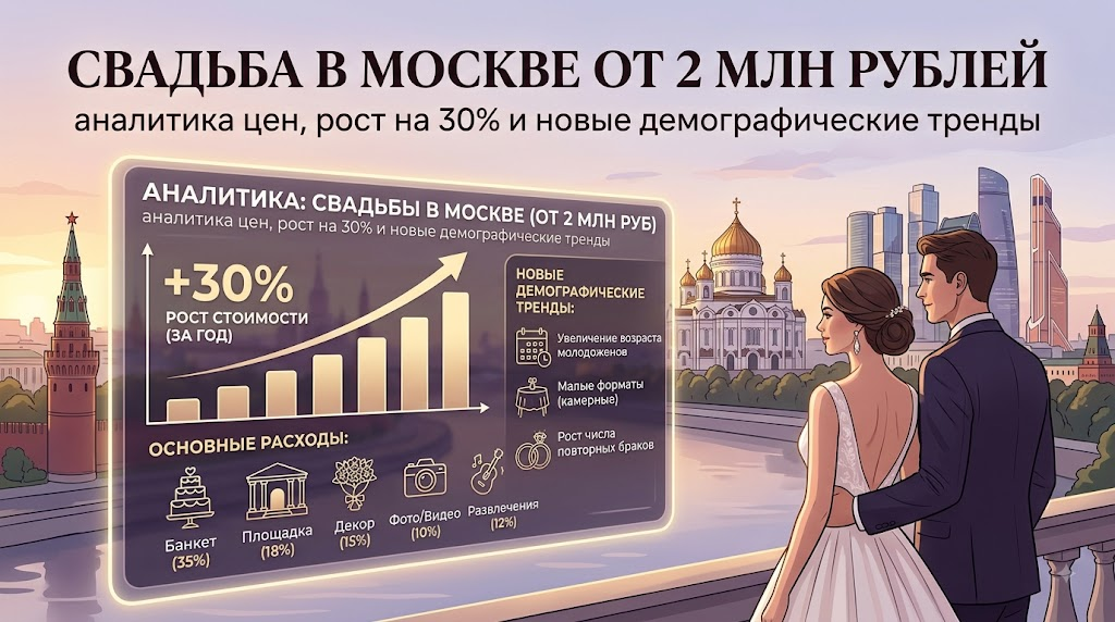 Свадьба в Москве от 2 млн рублей: аналитика цен, рост на 30% и новые демографические тренды Свадьба в Москве от 2 млн рублей: аналитика цен, рост на 30% и новые демографические тренды